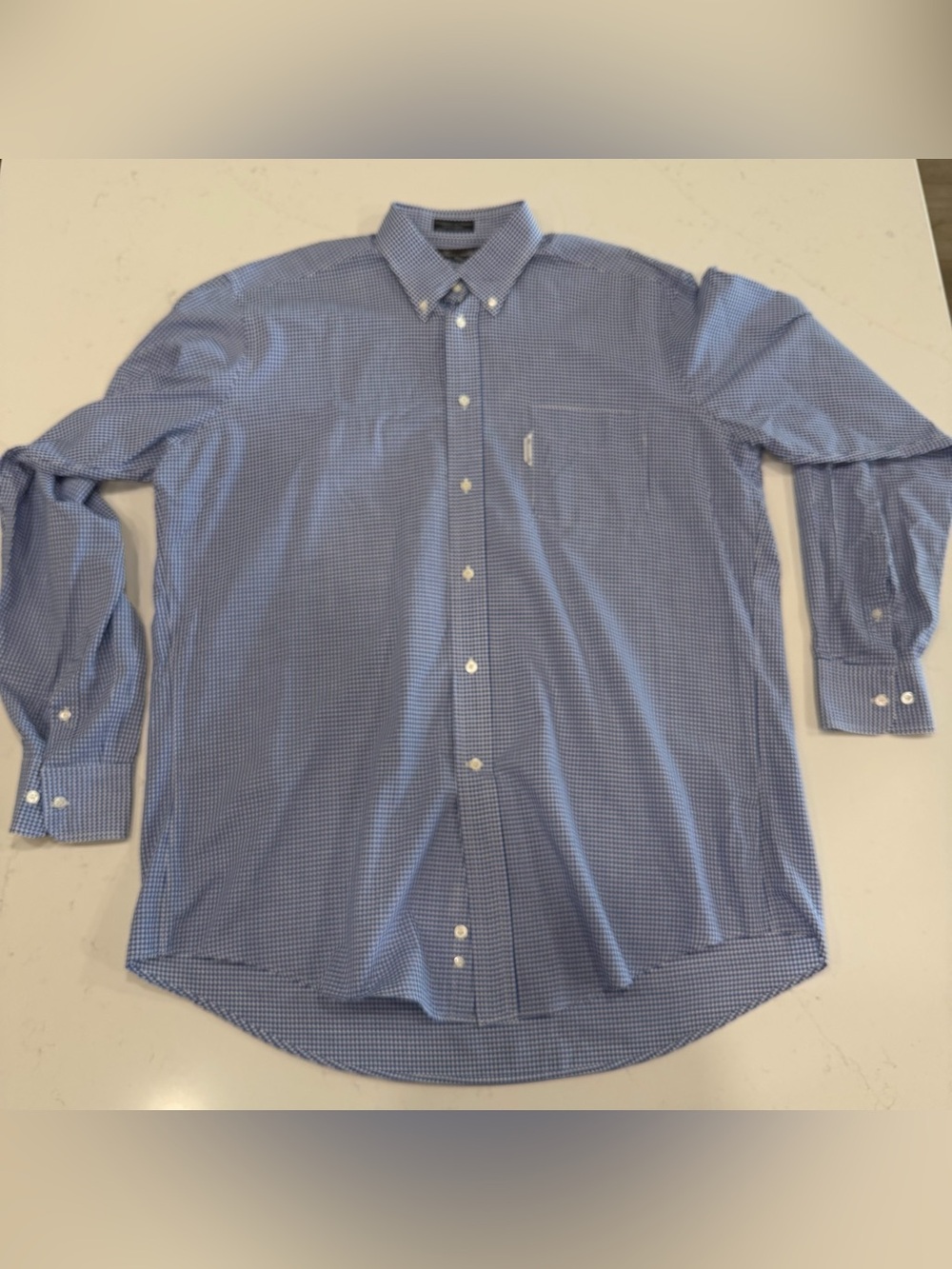 Faconnable Blue Micro-Check Button-Down Dress Shirt - XL